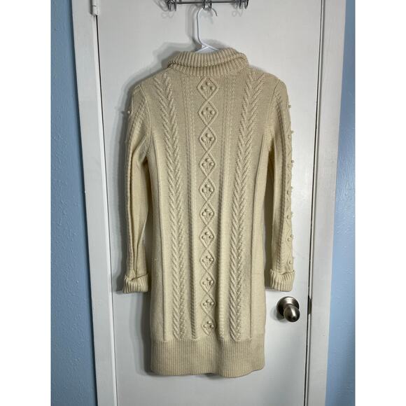 Y2K Juicy Couture Cardigan Sweater Small Cream Merino Wool Cable Knit Fishermen - Picture 5 of 7